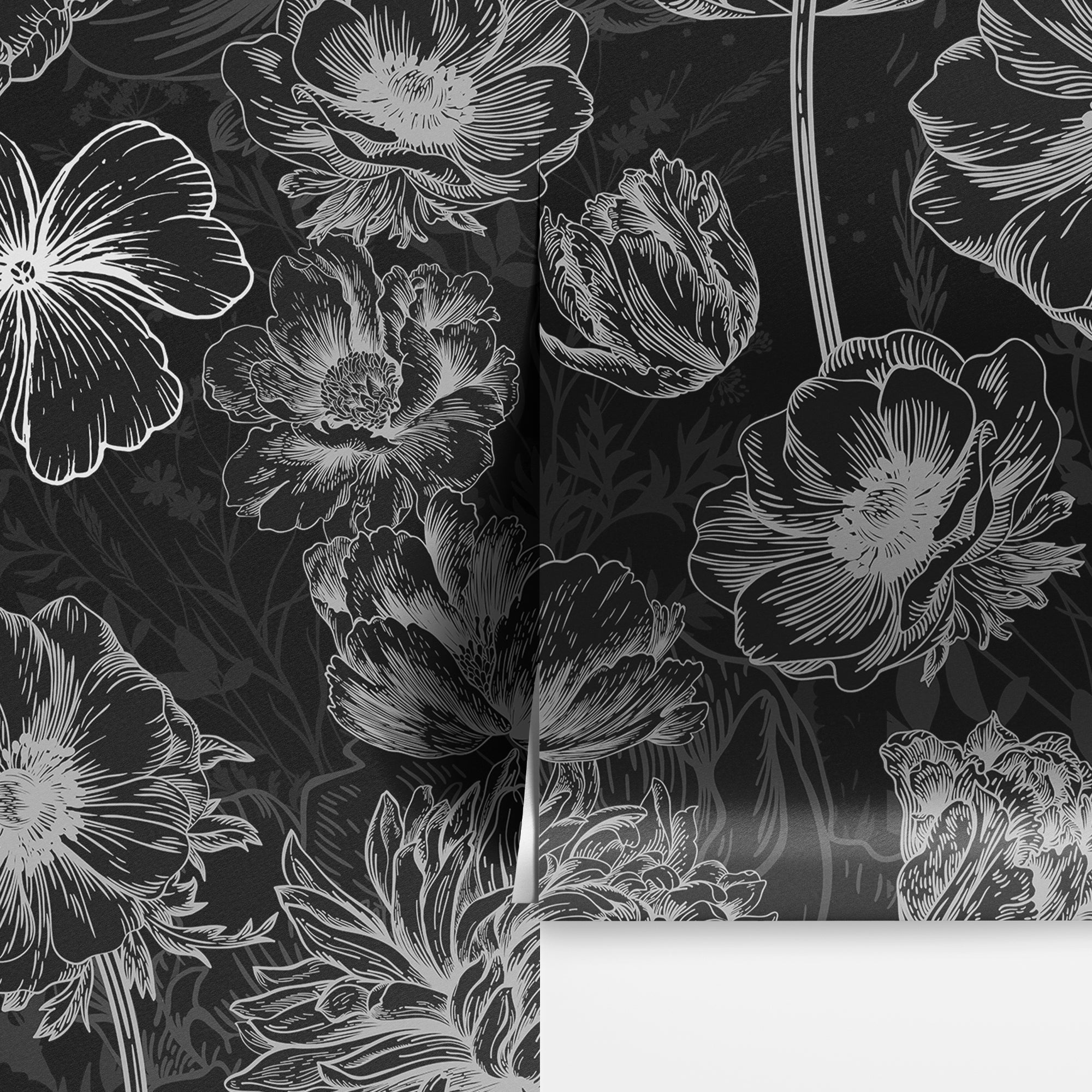 Black And White Floral Wallpaper StickerBrand