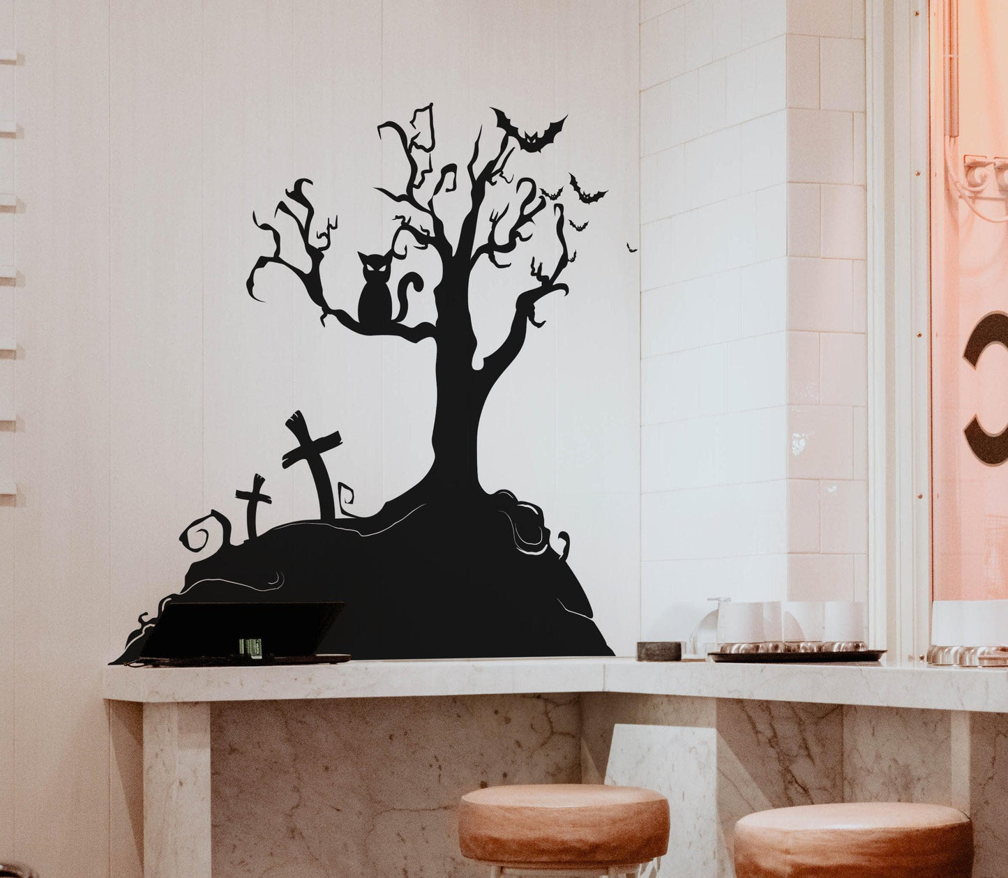Spooky Graveyard Tree Wall Decal - Halloween Haunt for Your Home #1014