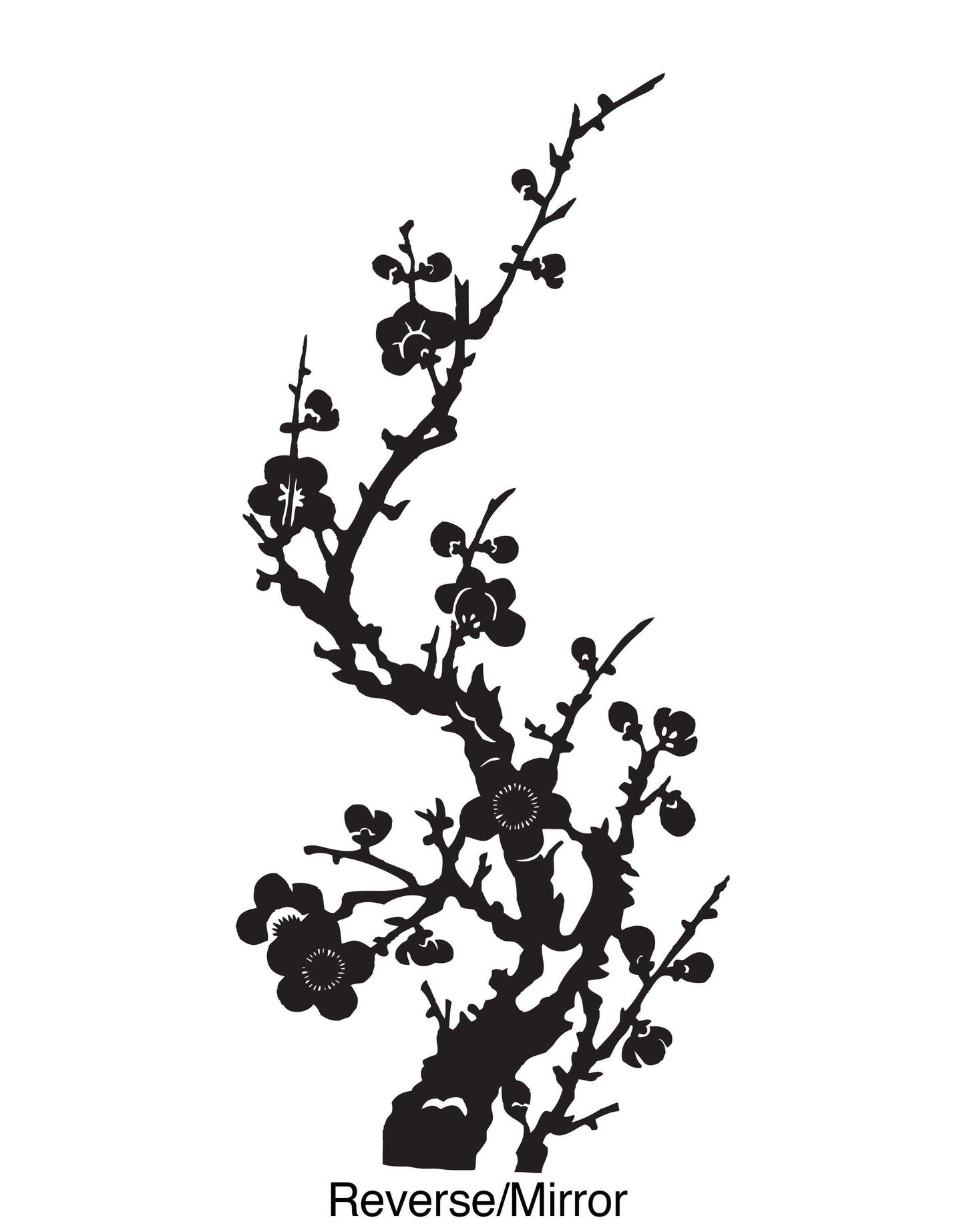 A black decal of a vine with flowers on a white background.