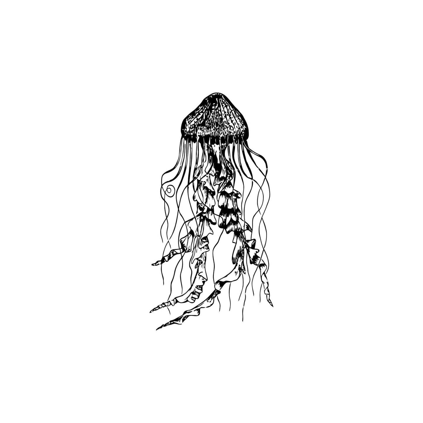 Black jellyfish decal on a white background. 