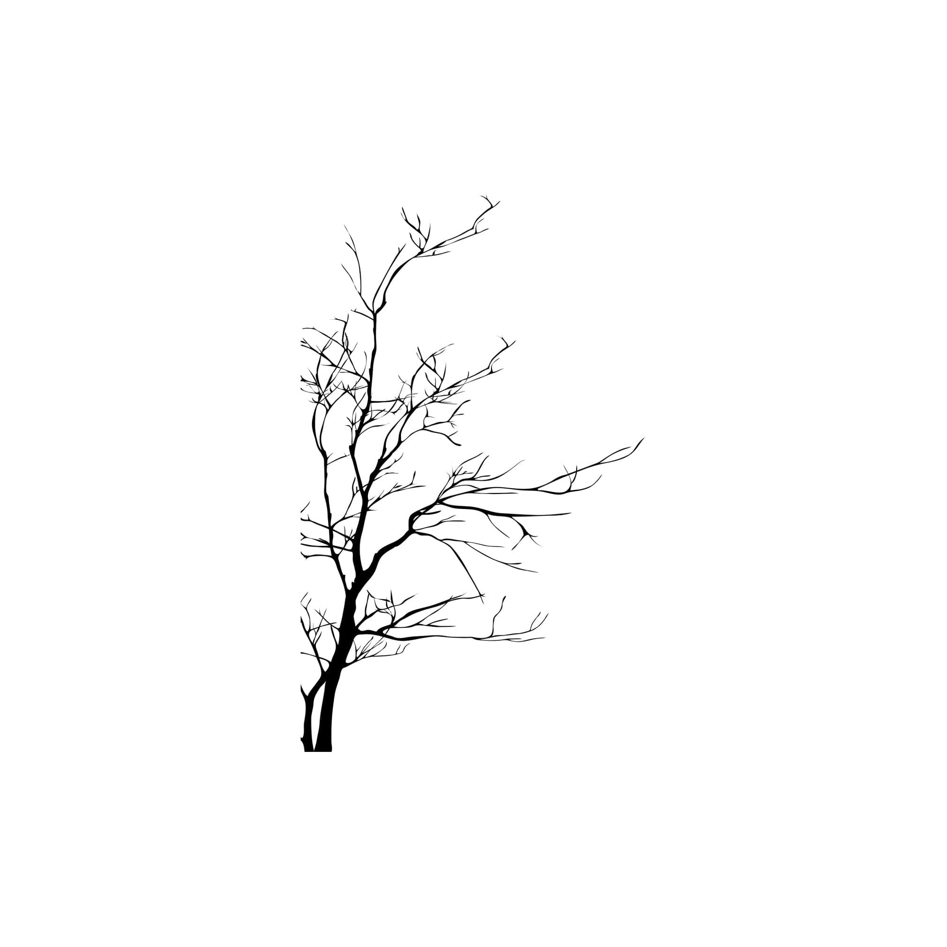 A black tree decal on a white background.