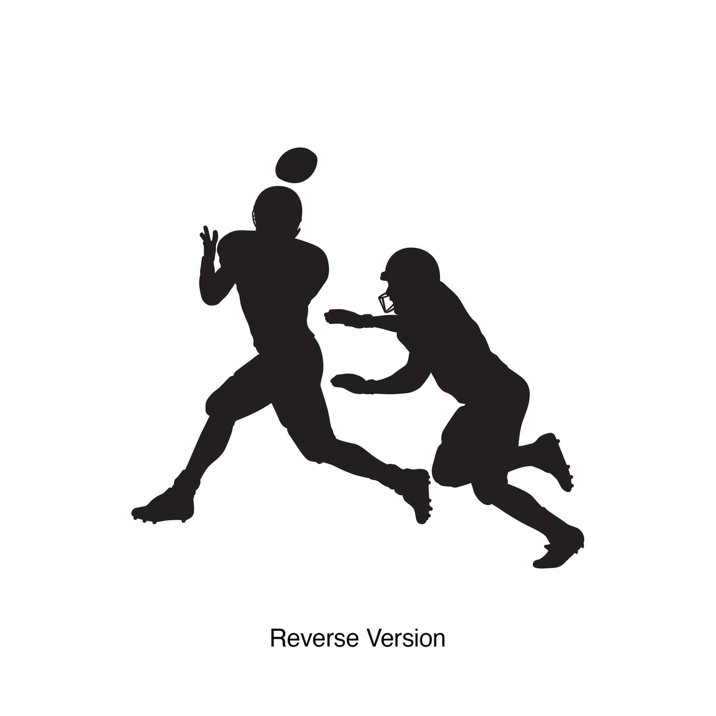 A black decal of two football players on a white background.
