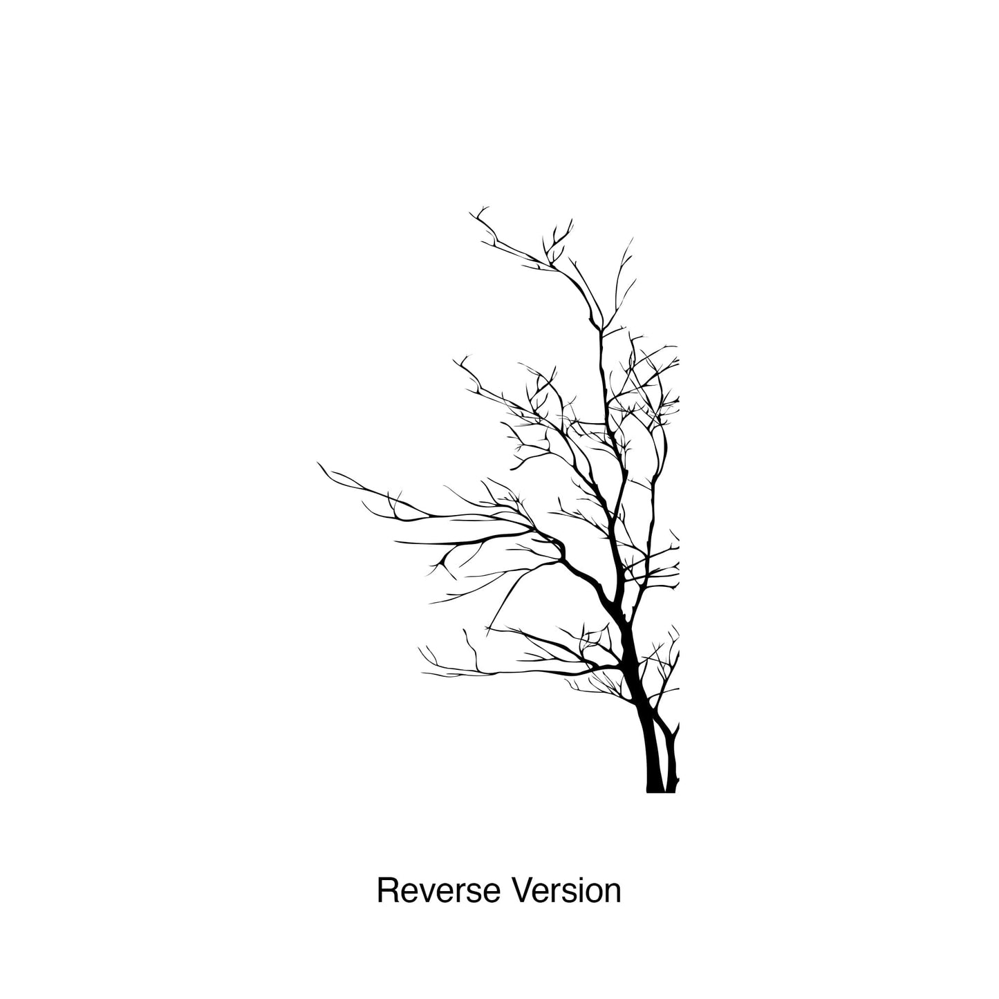 A black tree decal on a white background.