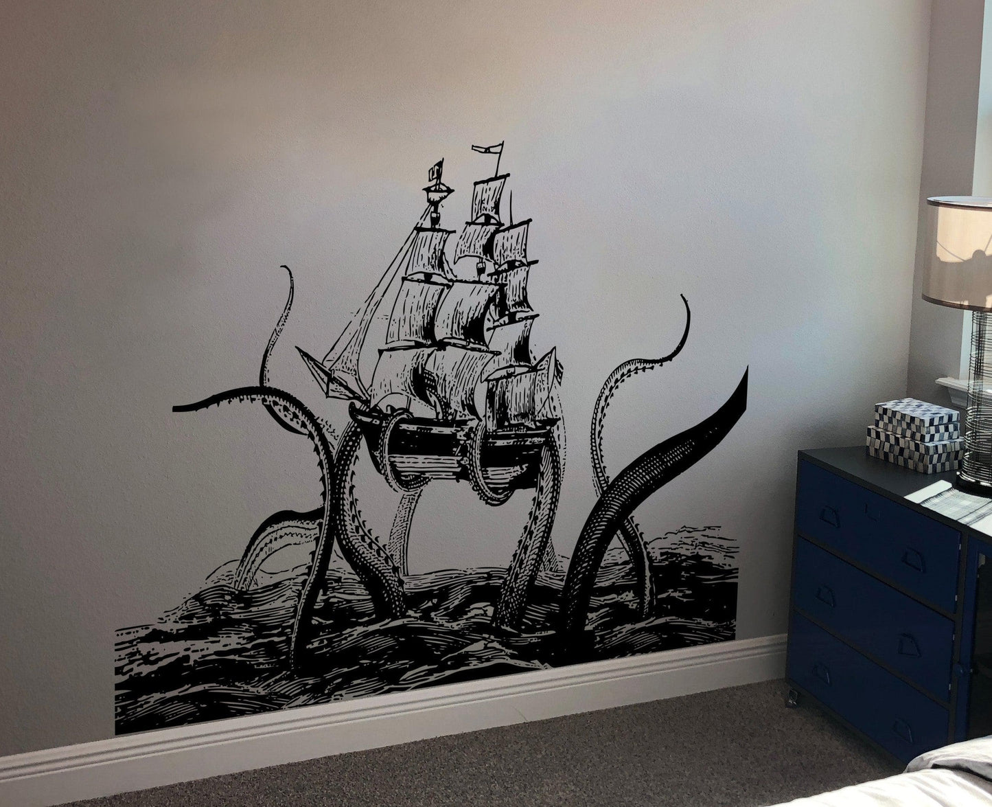 Kraken Attacks. Octopus Attack Sailboat Wall Decal Sticker. #5345
