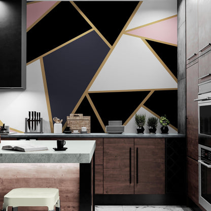 Modern Decor Gold, Black and Pink Mosaic Peel and Stick Wallpaper | Removable Wall Mural #6210