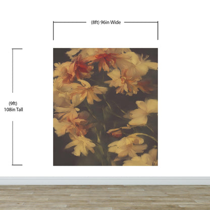 (Clearance) Vintage Dark Background with Yellow Flowers Botanical Wallpaper. #6497-108x96