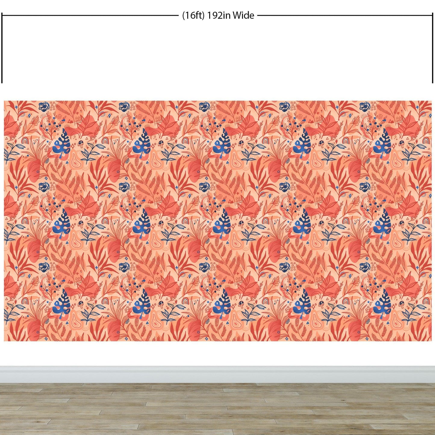 Fern Botanical Wallpaper. Colorful Orange Wall Mural. #6558