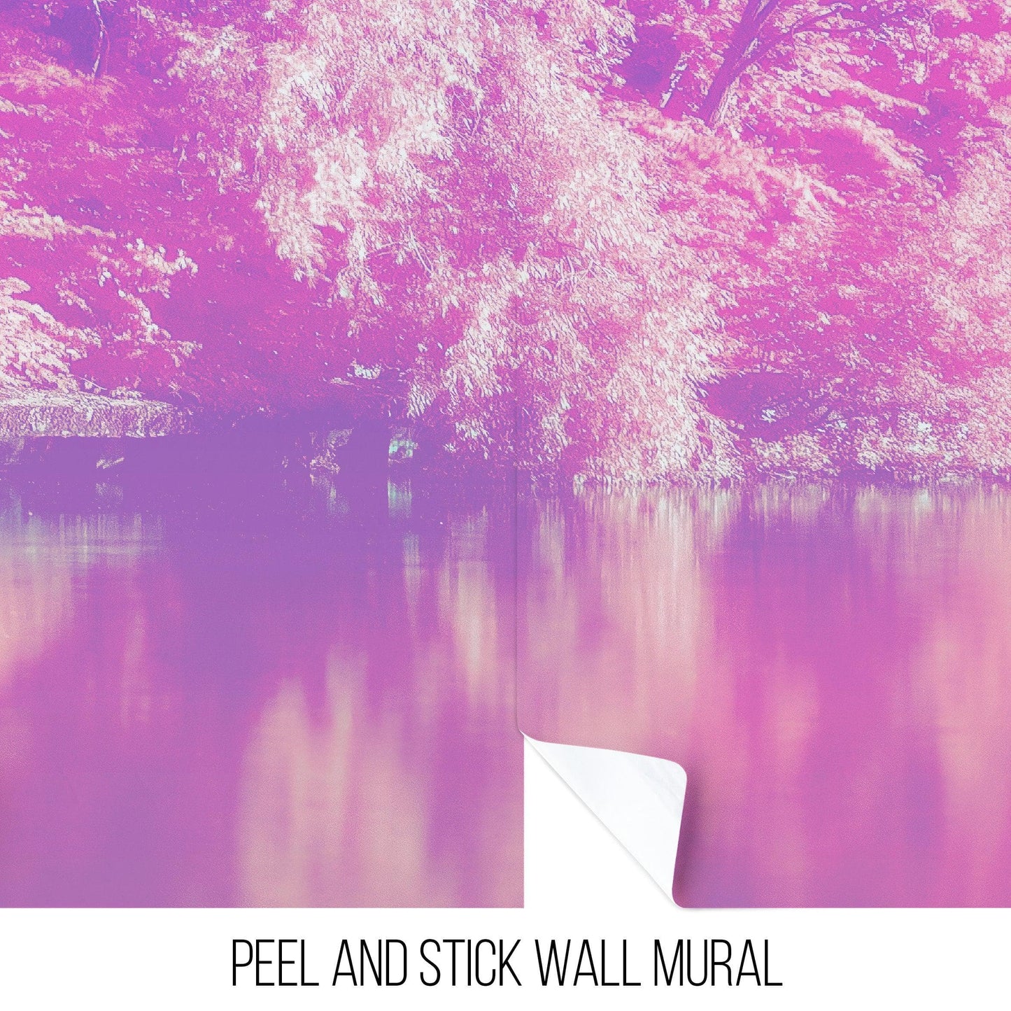 Tranquil Park Scene Wallpaper - Pink Pastel with Trees and Lake Wall Mural #6601