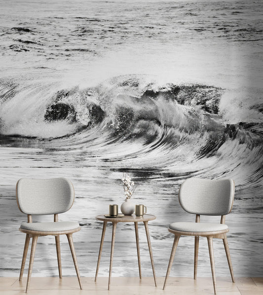 Ocean Wave Wallpaper. Black and White Surf Theme Wall Mural. #6709