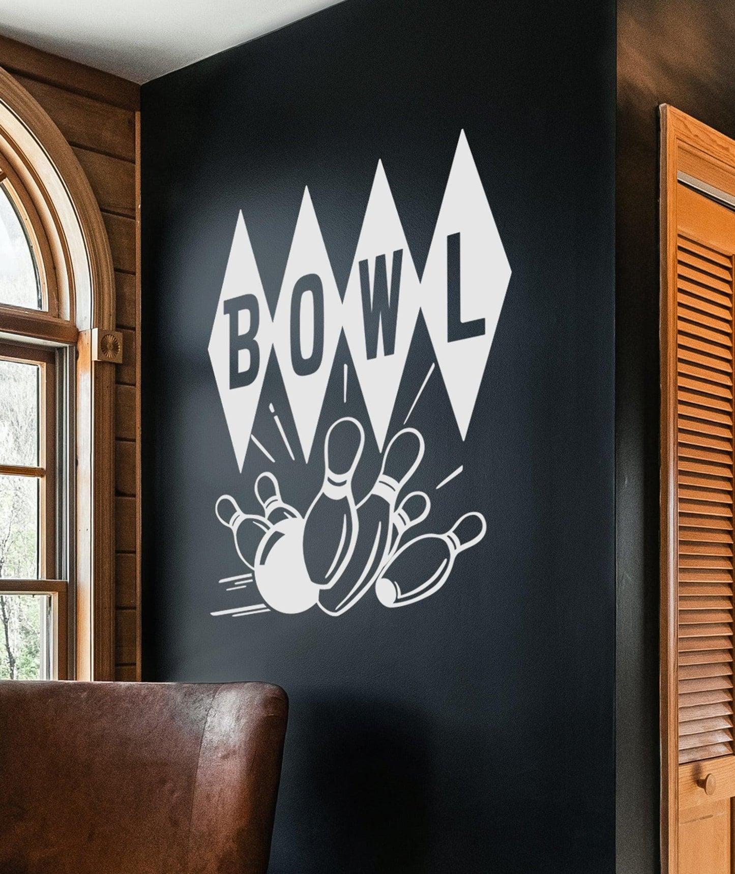 Bowling Wall Decal Sticker. Bowling Ball Striking Pins. #6889
