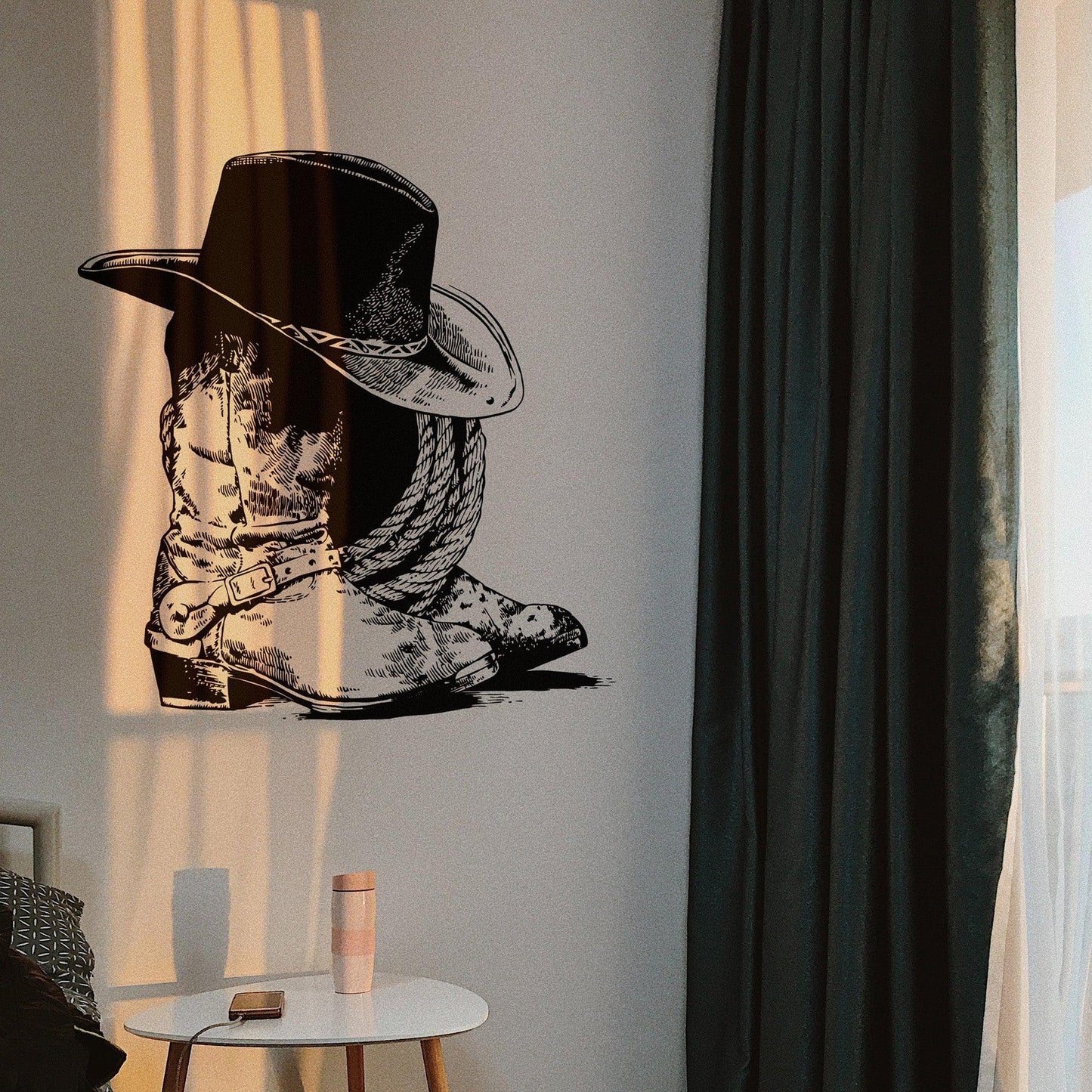 Western Theme Cowboy Boots, Hat and Rope Wall Decal Sticker. #6749