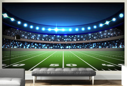 Football Stadium Wallpaper Mural. Bright lights over 50 yard line. #6787