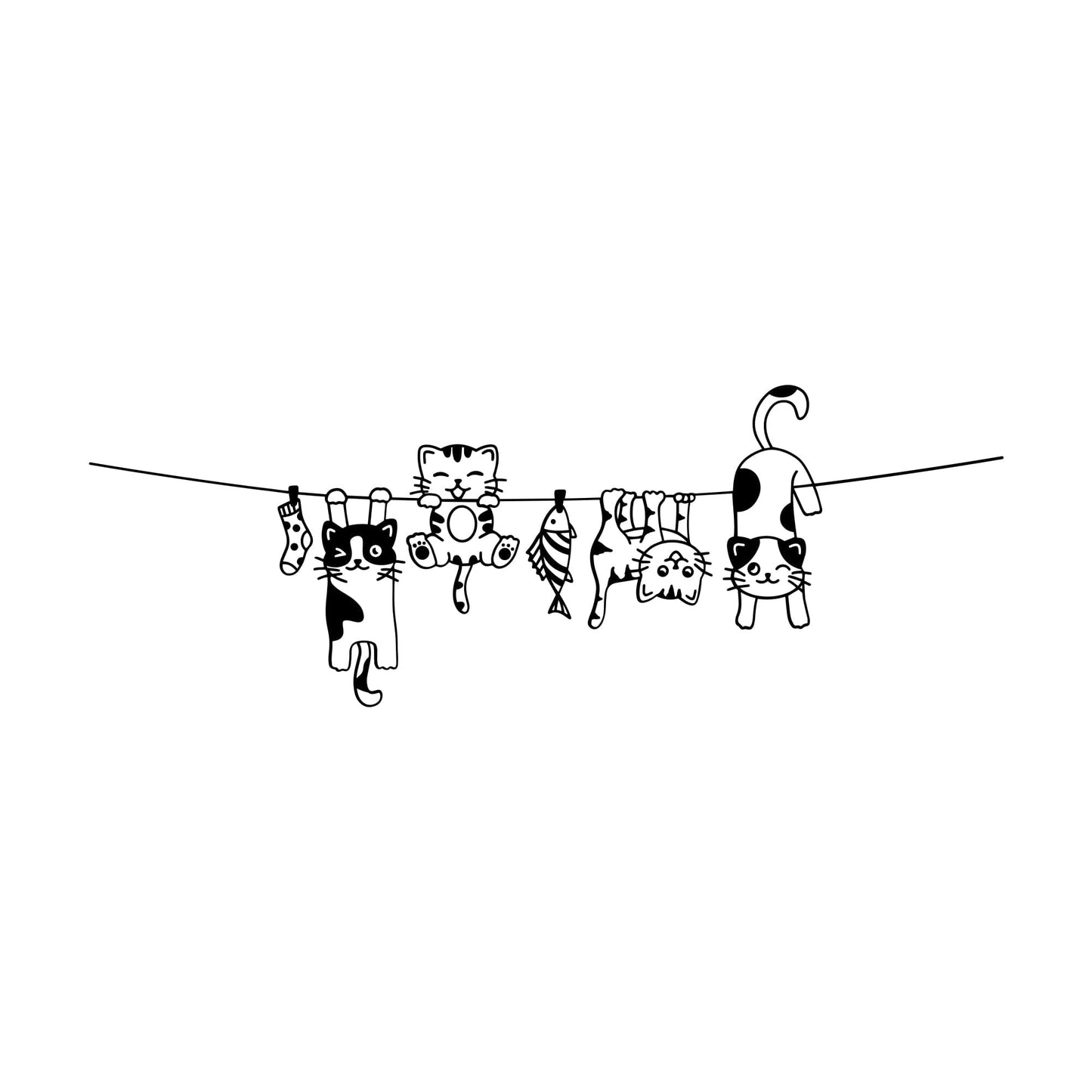 Cute Playful Cats Hanging on String Wall Decal Sticker. #6760