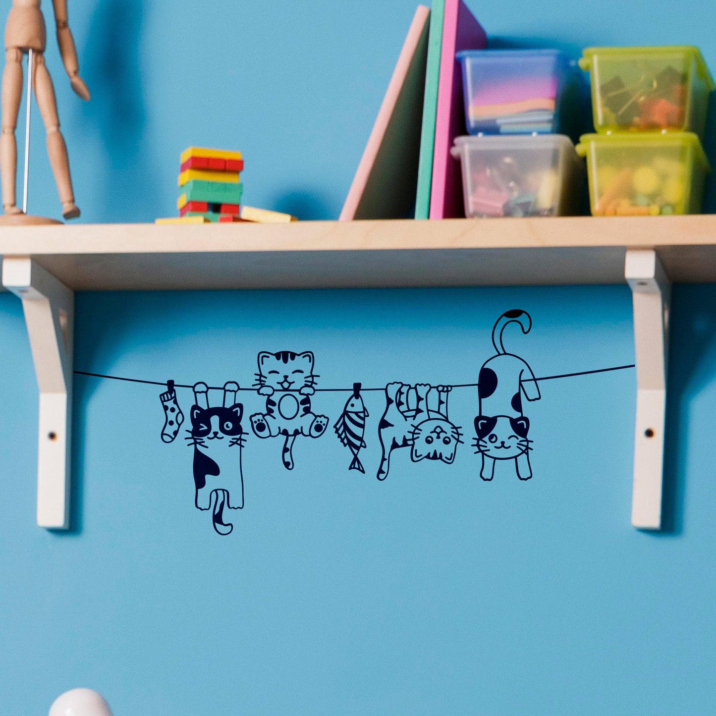Cute Playful Cats Hanging on String Wall Decal Sticker. #6760