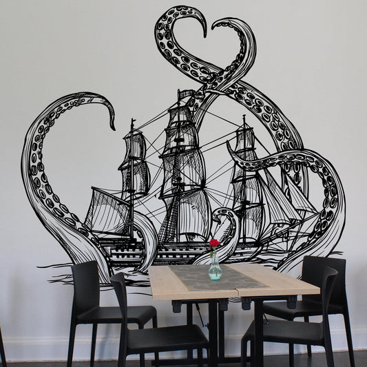 Adventure with Kraken Attacking Ship Wall Decal Sticker. #6784