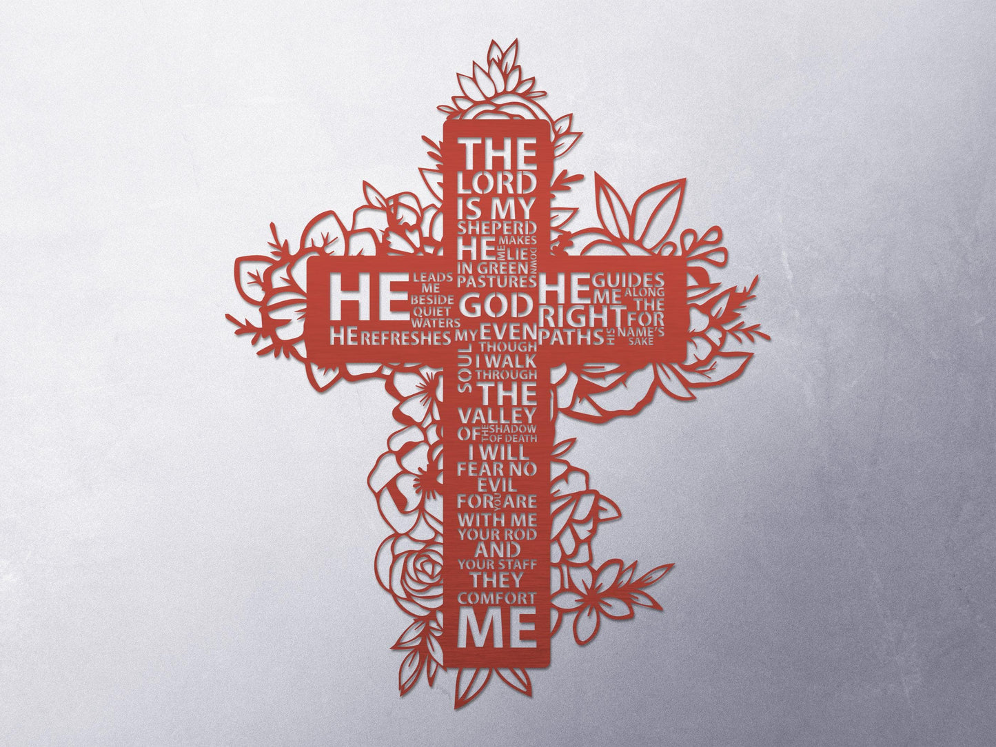Psalm 23 Christian Cross Metal Wall Sign #M1014