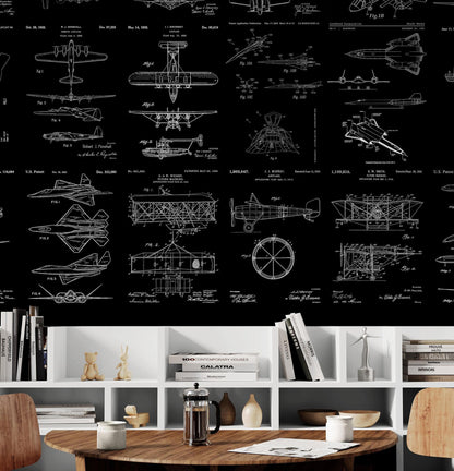 Aviation Wallpaper Mural. Featuring Military Jet and Airplane Patent Designs. #6732
