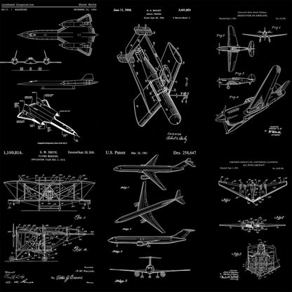 Aviation Wallpaper Mural. Featuring Military Jet and Airplane Patent Designs. #6732