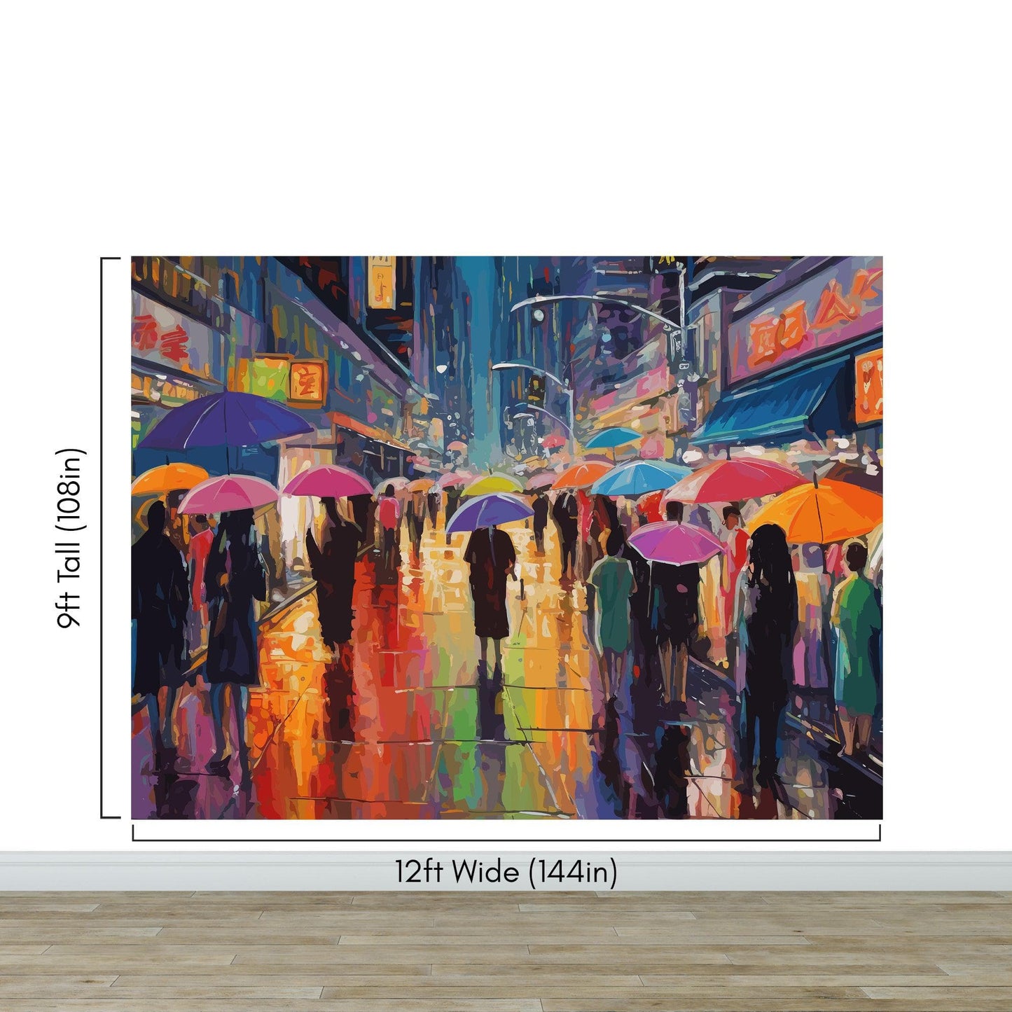 Raining Cityscape Wallpaper Mural - Abstract Color Mural. #6762