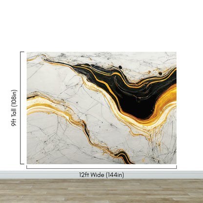 Luxurious Marble Wallpaper. Gold and Black Marble Slate Wall Mural. #6735