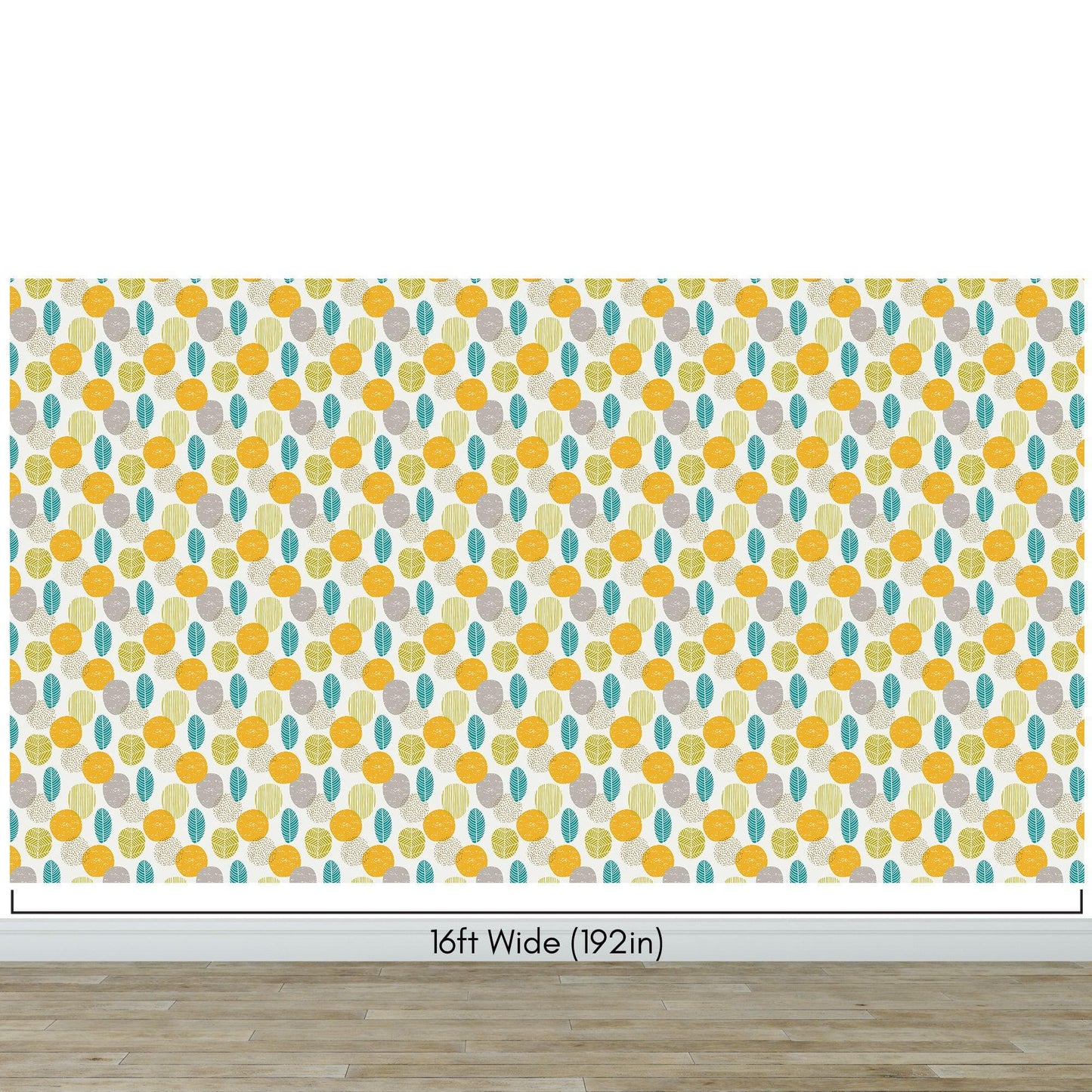 Autumn Leaves Wallpaper. Yellow, Grey, Teal Leaf Wall Mural. #6966