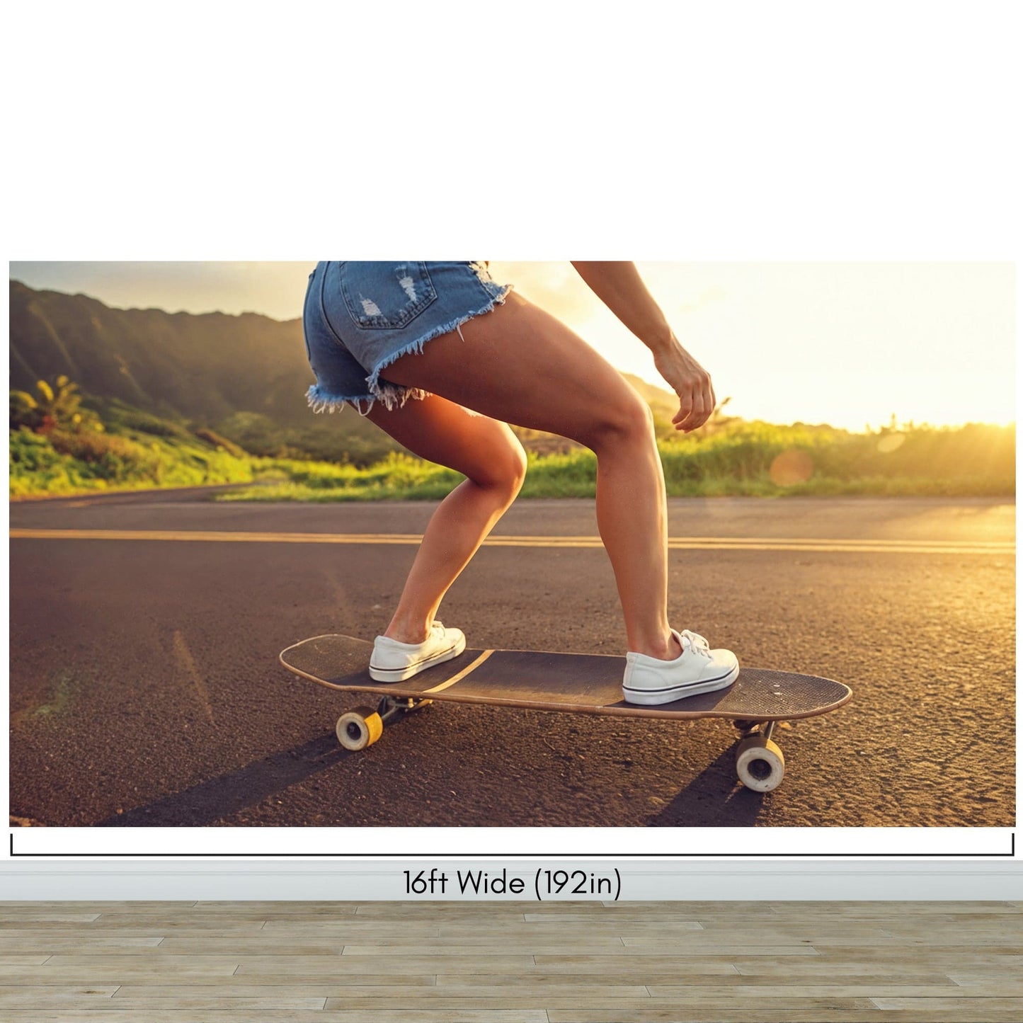 Skater Girl Wallpaper. Tropical Vibe Wall Mural. #7055