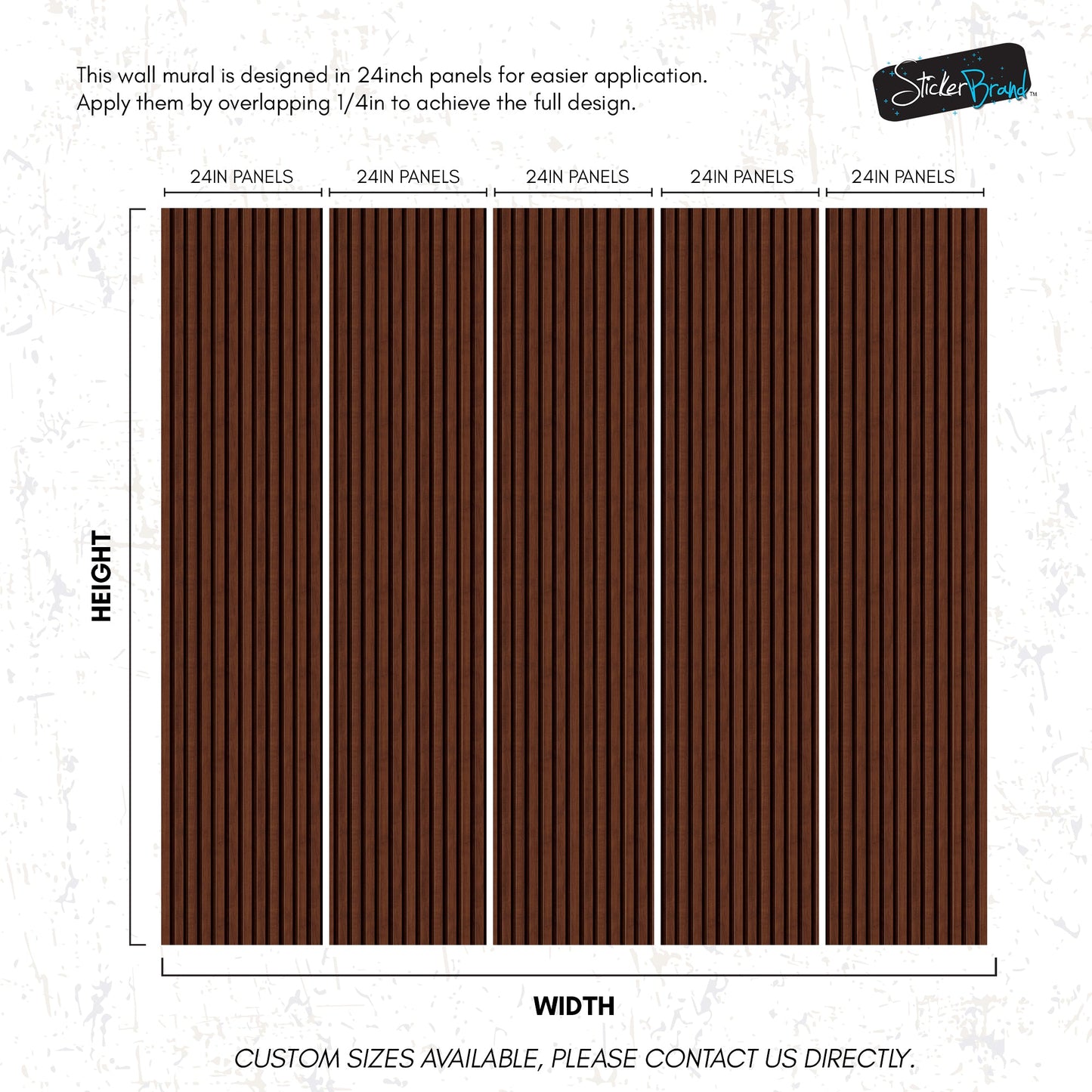 Wooden Vertical Panel Wallpaper. Dark Brown Wainscot Hardwood Wall Mural Print. #6734