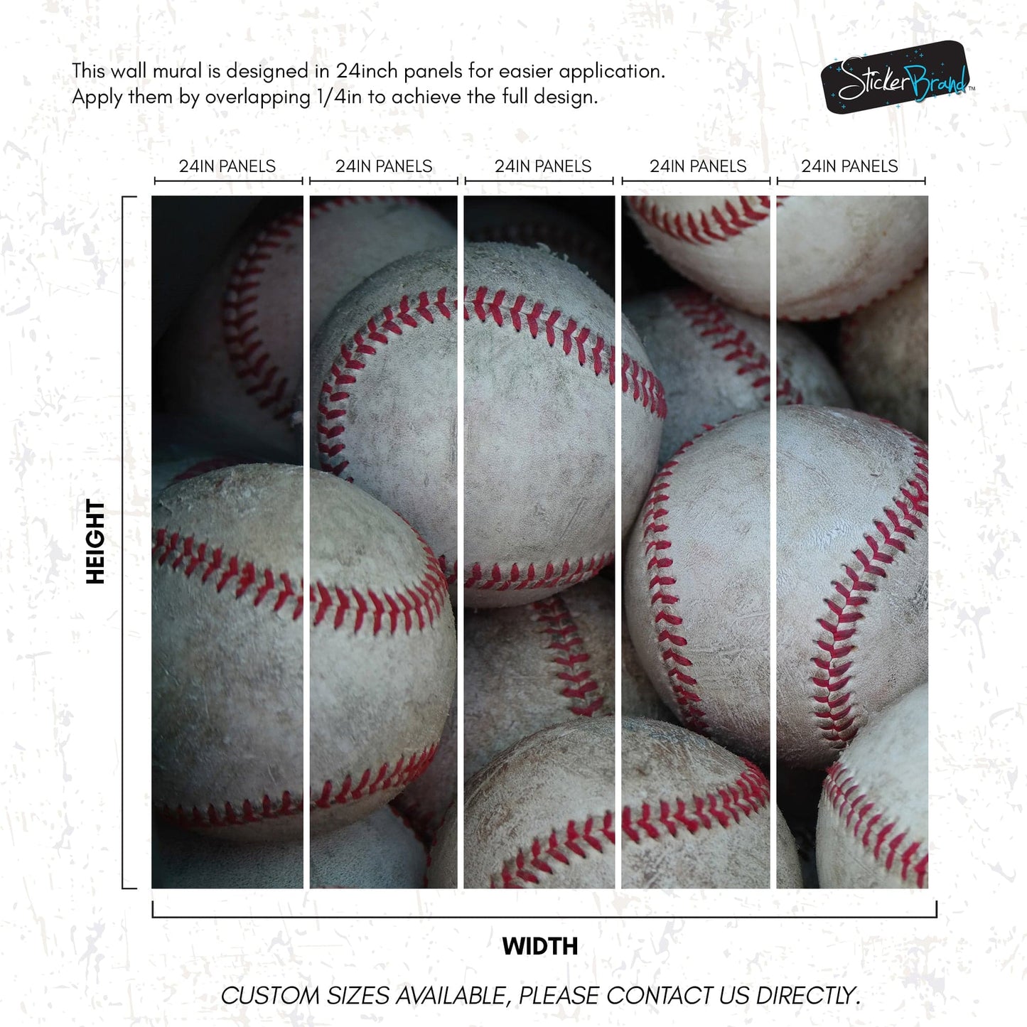 Baseballs in Dugout Wallpaper Mural. Game Room Decor. #7087