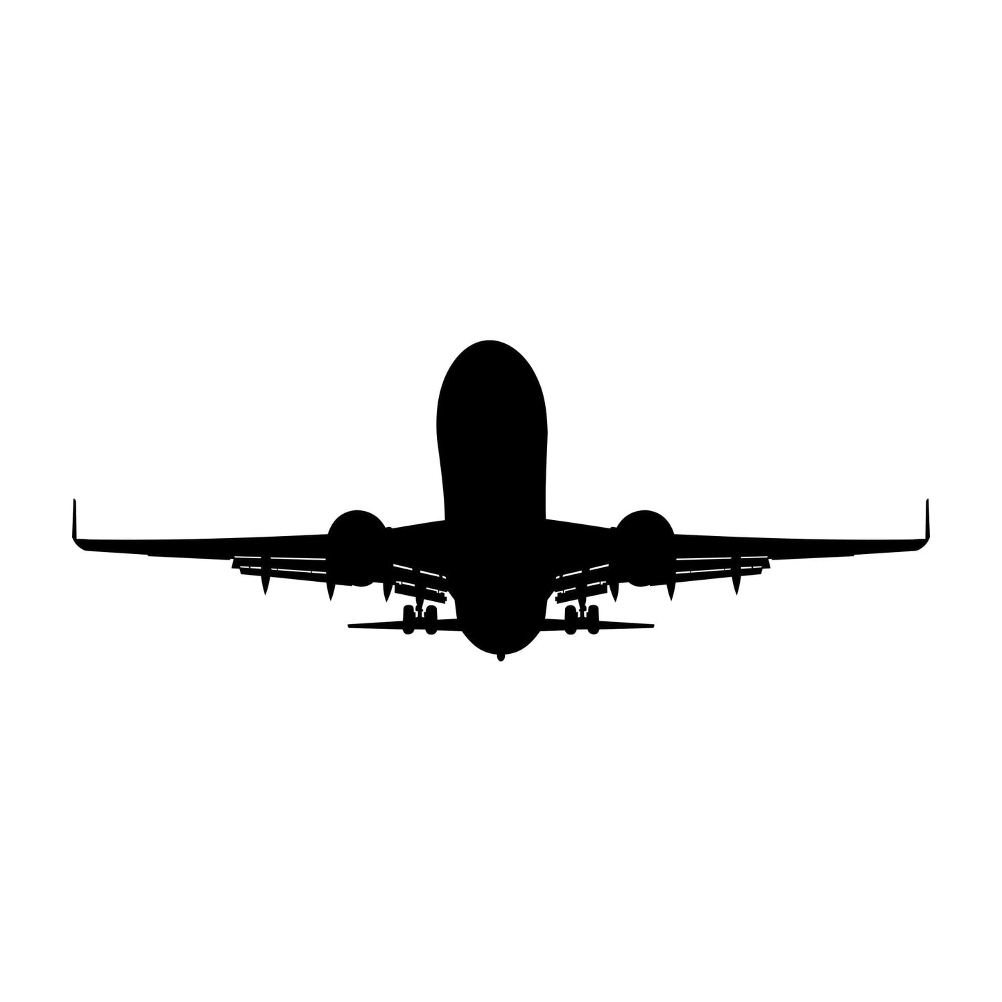 A black decal of an airplane on a white background
