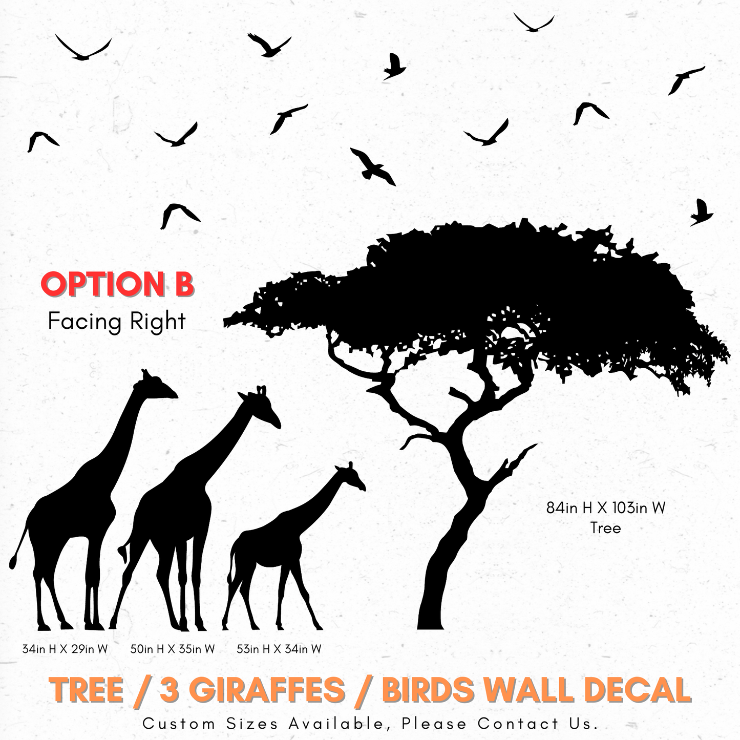 African Safari Theme Wall Decal Sticker. Giraffes, Tree and Birds Wall Decal. #OS_ES104