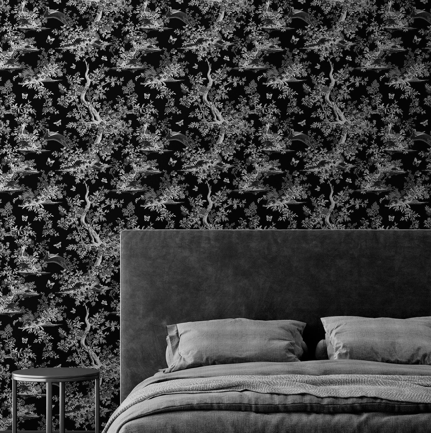 Black and White Toile De Jouy Vintage Wallpaper Mural. #6728