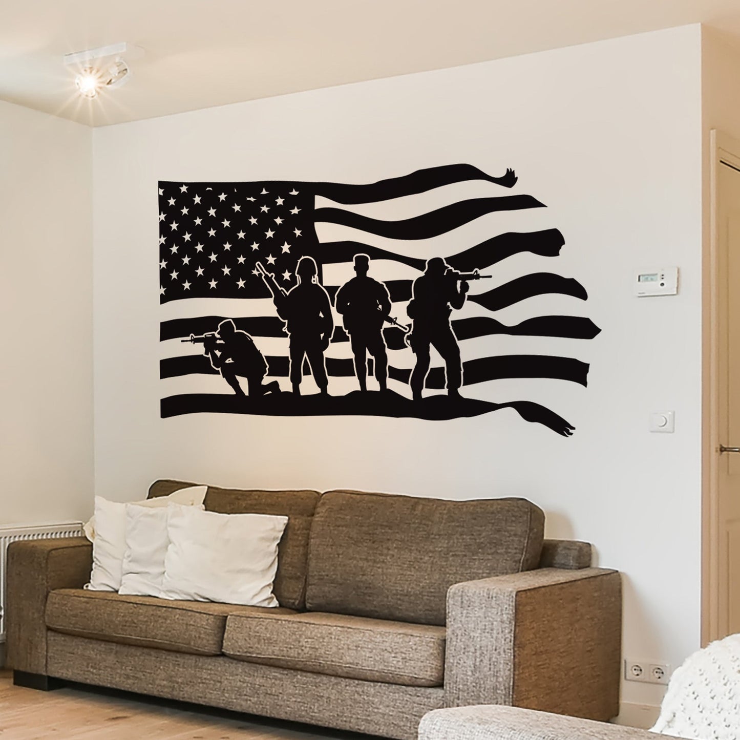 America Flag with U.S. Military Soldier Vinyl Wall Decal Sticker. #6738
