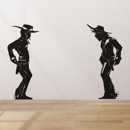 Wild West Decor. Sheriff and Outlaw Standoff Wall Decal Sticker. #6751