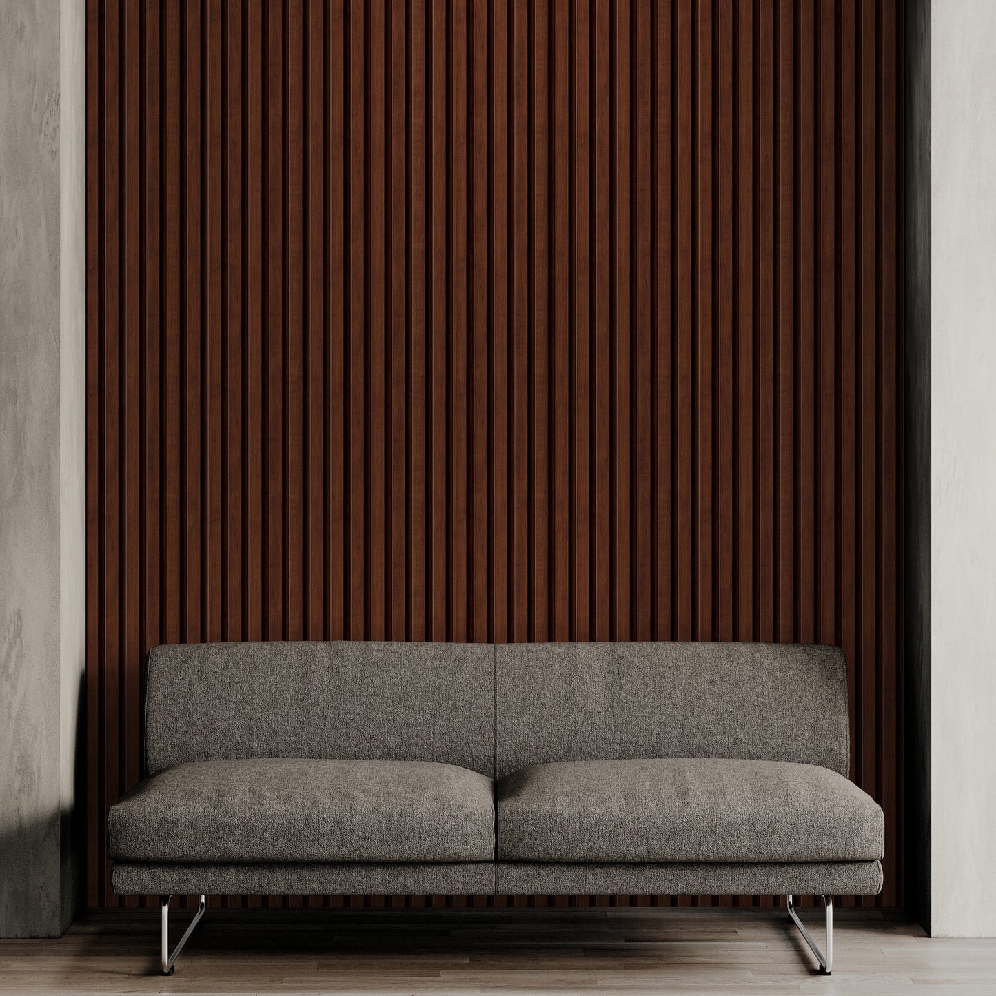 Wooden Vertical Panel Wallpaper. Dark Brown Wainscot Hardwood Wall Mural Print. #6734