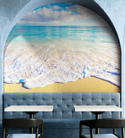 Ocean Beach Shore Wallpaper Mural. Tropical Theme Wall Decor. #6770