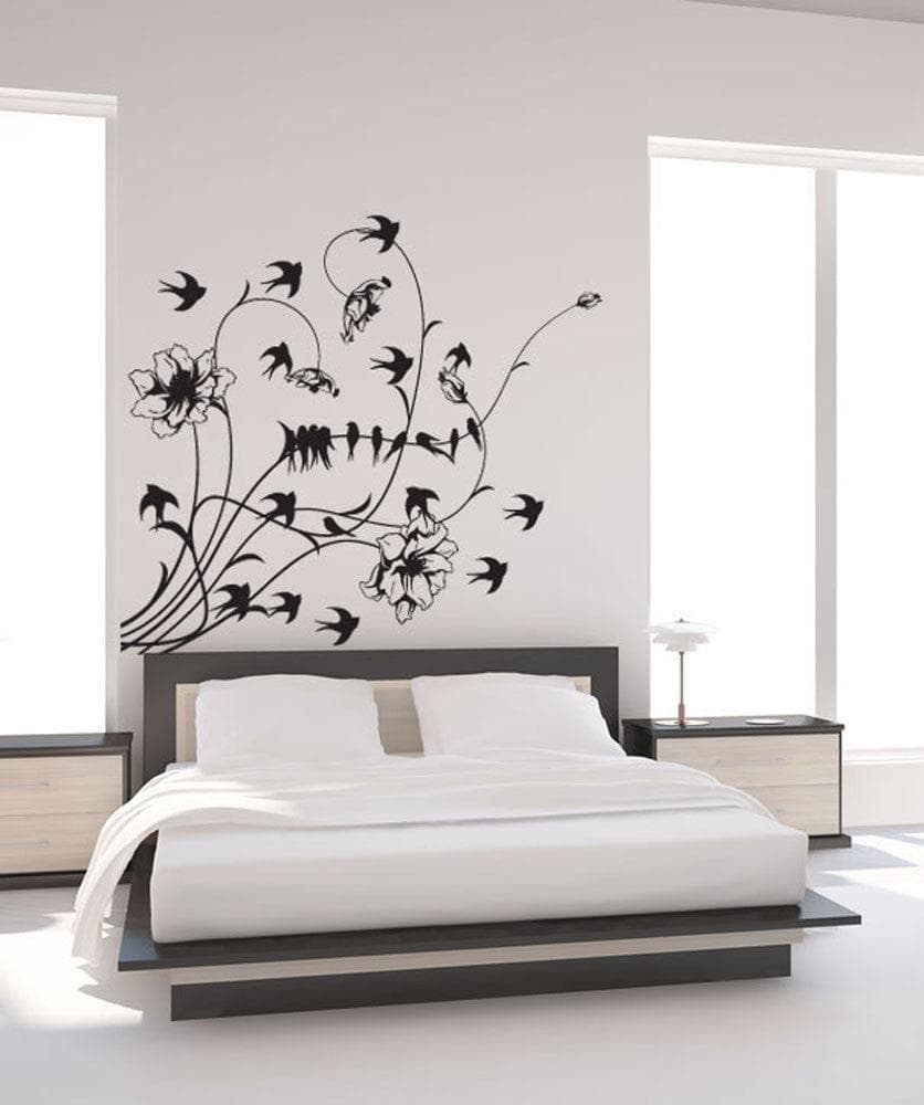 Birds flying Around Flowers Vines Vinyl Wall Decal Sticker #1001