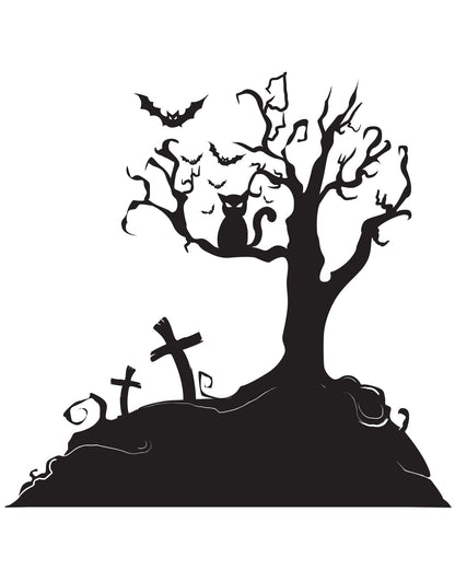 Spooky Graveyard Tree Wall Decal - Halloween Haunt for Your Home #1014
