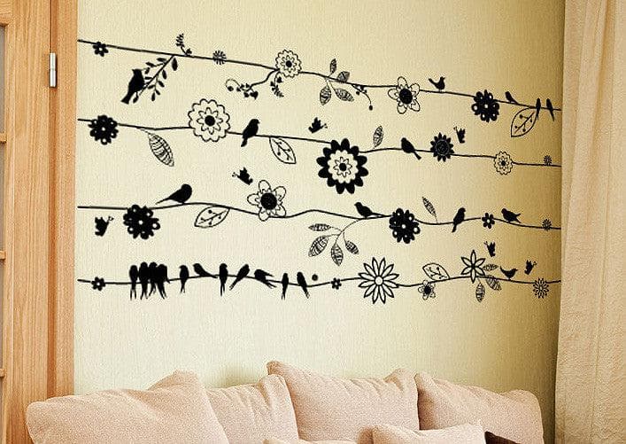 Vinyl Wall Decal Sticker Birds on Flower Vines #1015
