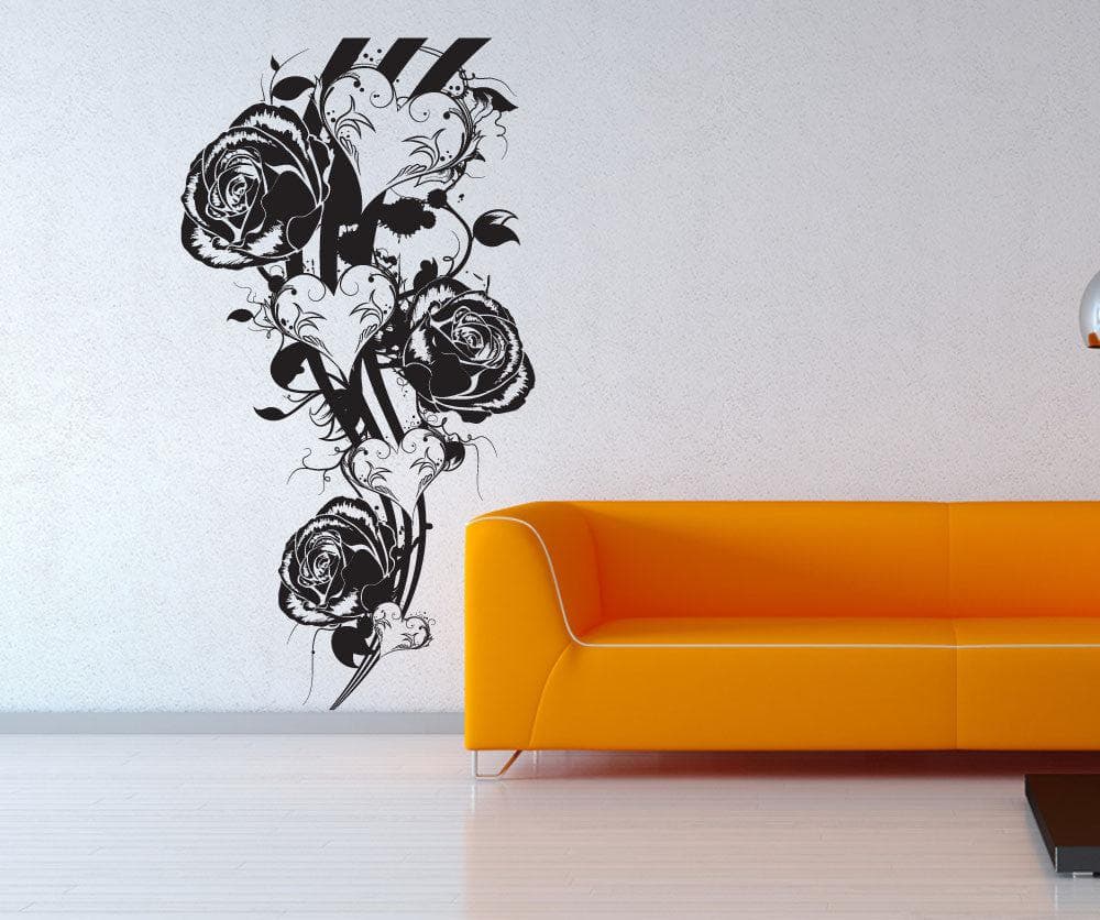 Vinyl Wall Decal Sticker Roses and Hearts Design #1054