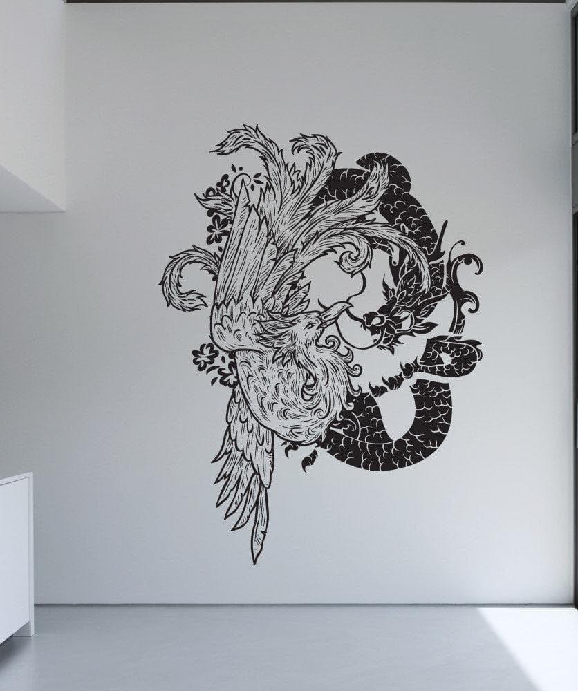 Vinyl Wall Decal Sticker Chinese Dragon and Bird #1058