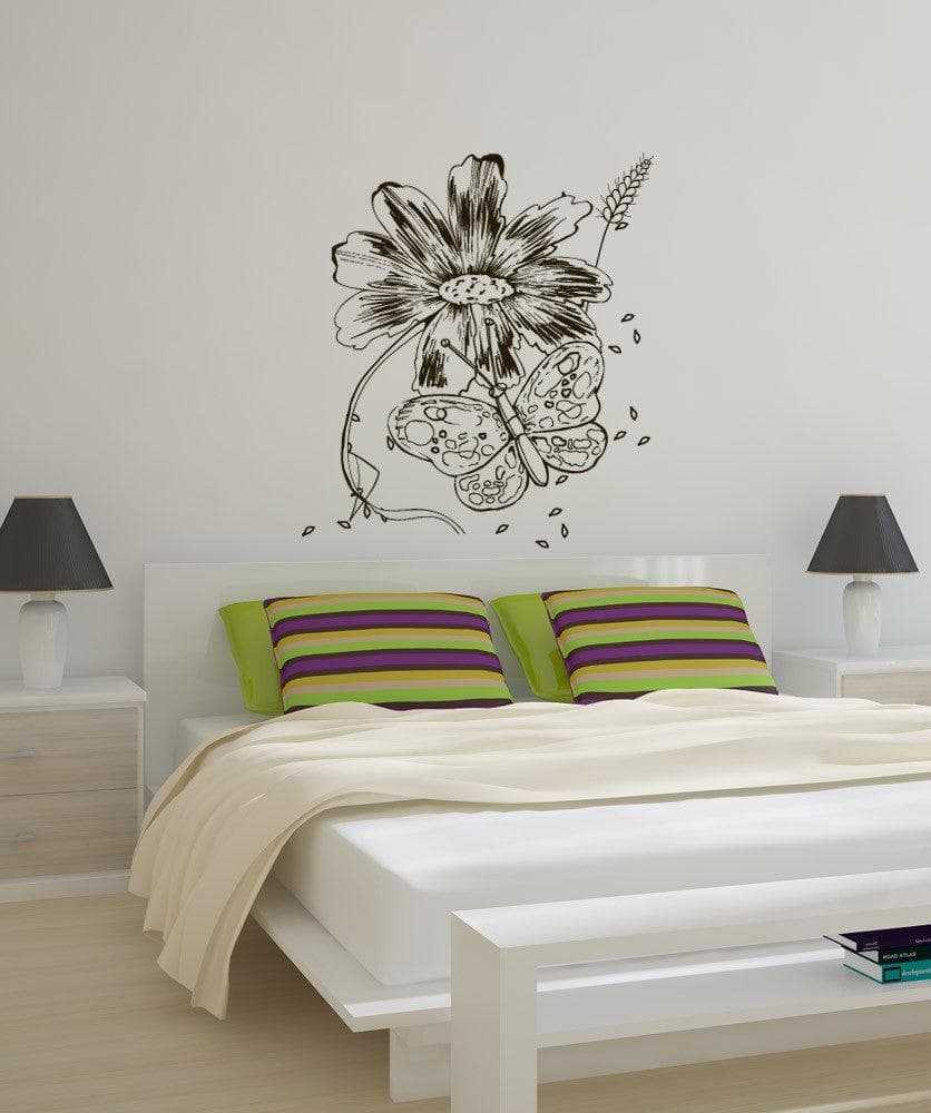 Vinyl Wall Decal Sticker Butterfly and Flower #1068