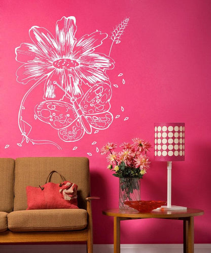 Vinyl Wall Decal Sticker Butterfly and Flower #1068