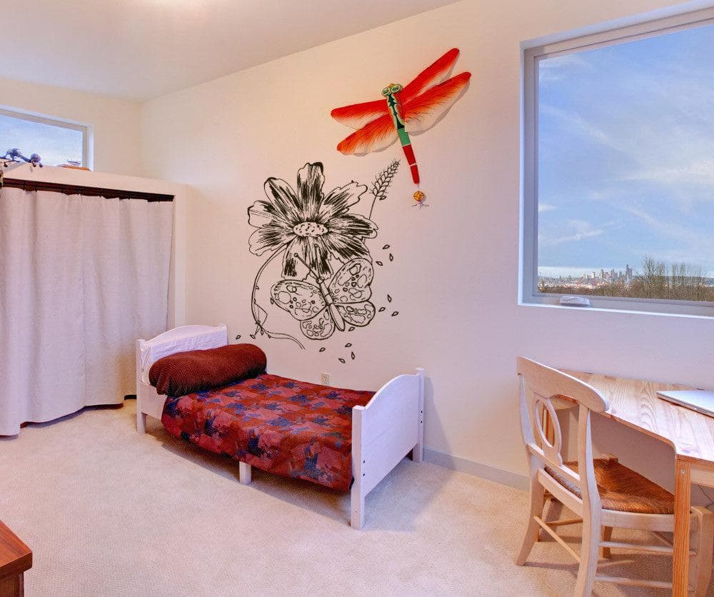 Vinyl Wall Decal Sticker Butterfly and Flower #1068