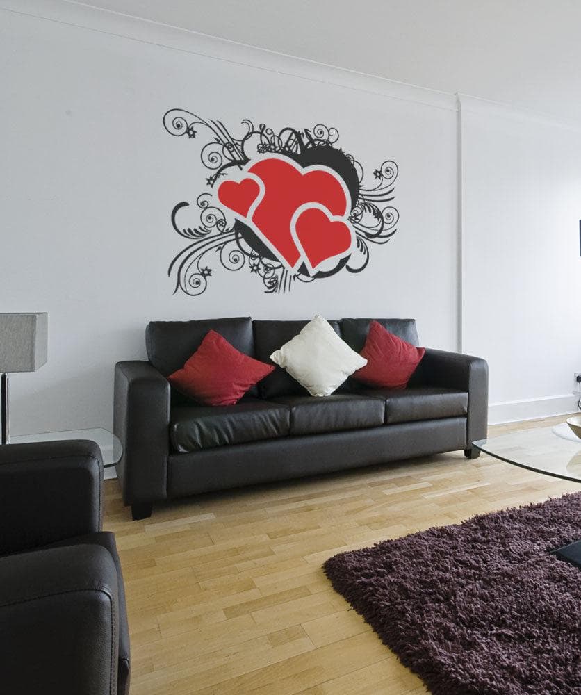 Vinyl Wall Decal Sticker Hearts and Floral Vines #1079