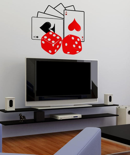 Vinyl Wall Decal Sticker Cards and Dice (Black and Red). #1086