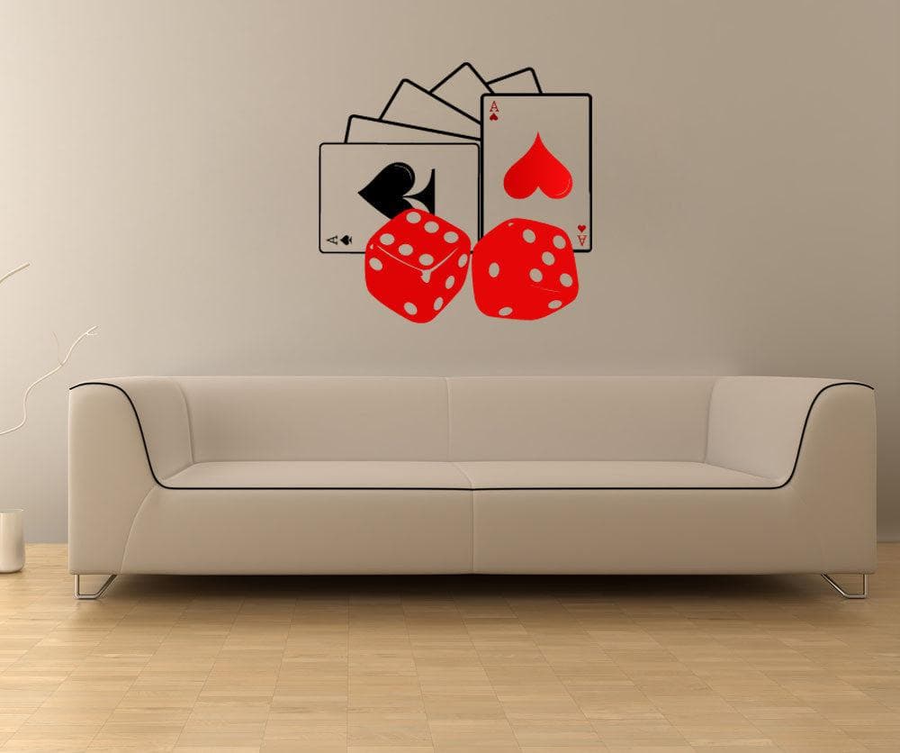 Vinyl Wall Decal Sticker Cards and Dice (Black and Red). #1086