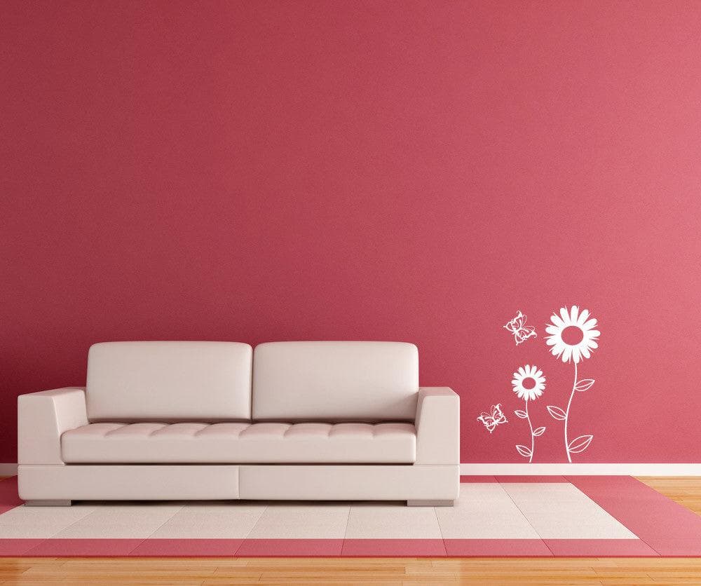 Vinyl Wall Decal Sticker Daisies with Butterflies #1099