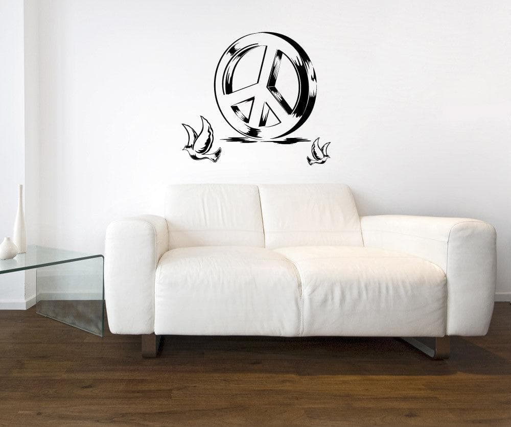 Vinyl Wall Decal Sticker Peace Sign and Doves #1110