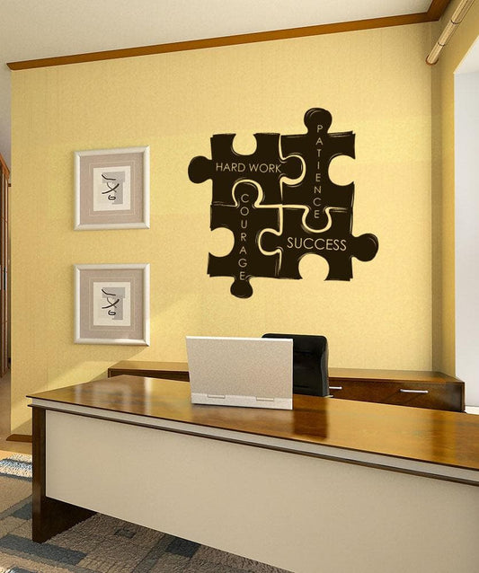 Motivational Inspirational Hard Work, Patience, Courage, Success Quotes. Puzzle Pieces Wall Decal. #1114