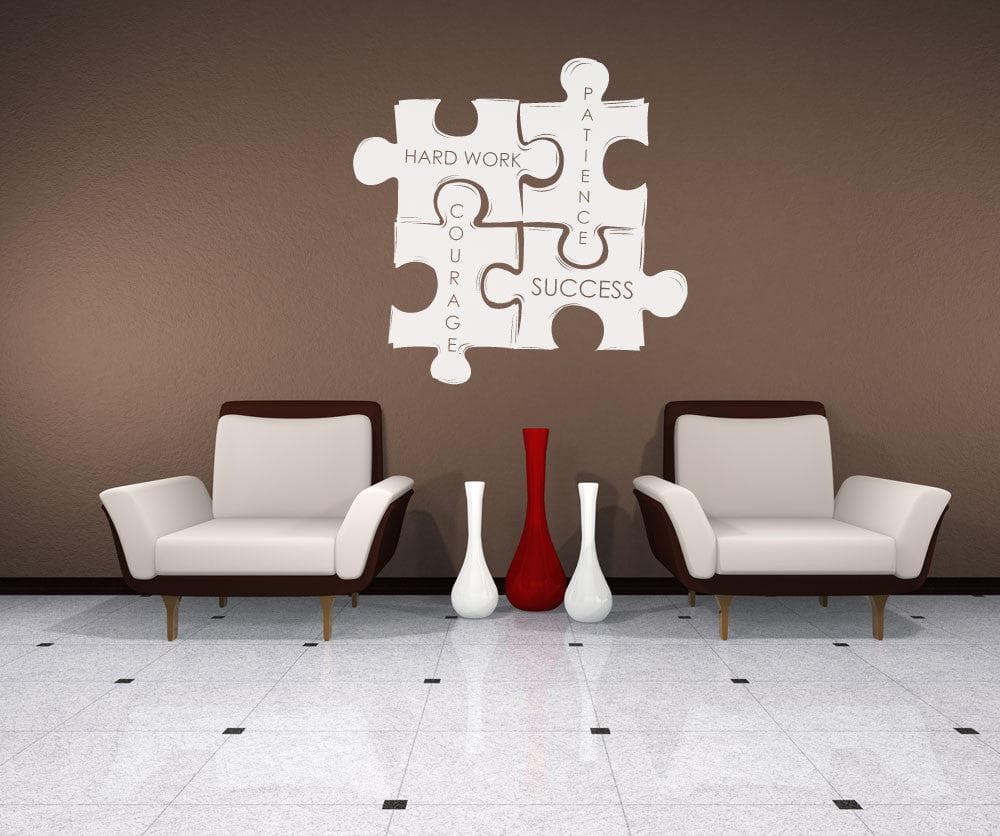 Motivational Inspirational Hard Work, Patience, Courage, Success Quotes. Puzzle Pieces Wall Decal. #1114